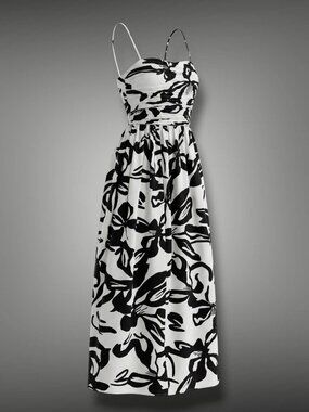 H&M Hawaiian Floral Convertible Strapless Bow Back Midi Dress L